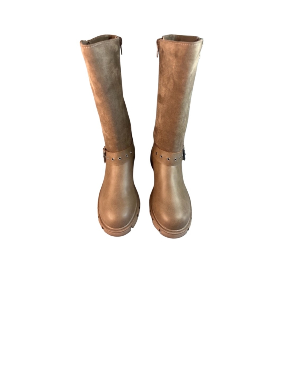 Steve Madden Kids Tall Tan Leather & Suede Boots Size 4. GUC OBO